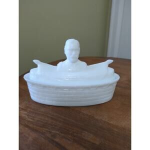 Vintage Flaccus Glass Co Milk Glass Admiral George Dewey Covered Dish